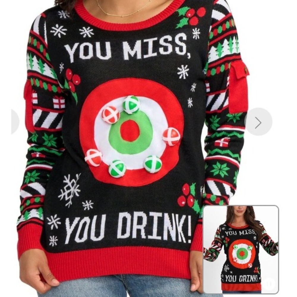 NWT Tipsy Elves Women's Drinking Game Ugly‎ Christmas Sweater XL w/o balls